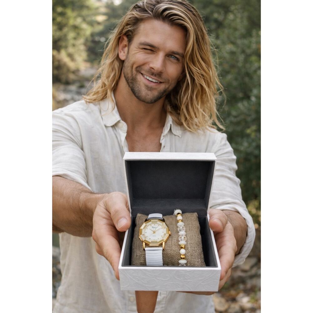 🤍✨ Elegant Watch & Bracelet Set – Soft Glam Stack ✨🤍 New Battery - Picture 3 of 10